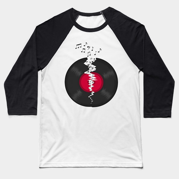 Broken LP Vinyl Record Flying Notes Baseball T-Shirt by Nerd_art